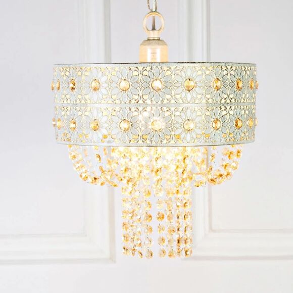 Wedgeworth Champaign Jewels W/ White Punched Metal Drum Pendant Lamp 12.75" Wide - Picture 7 of 14